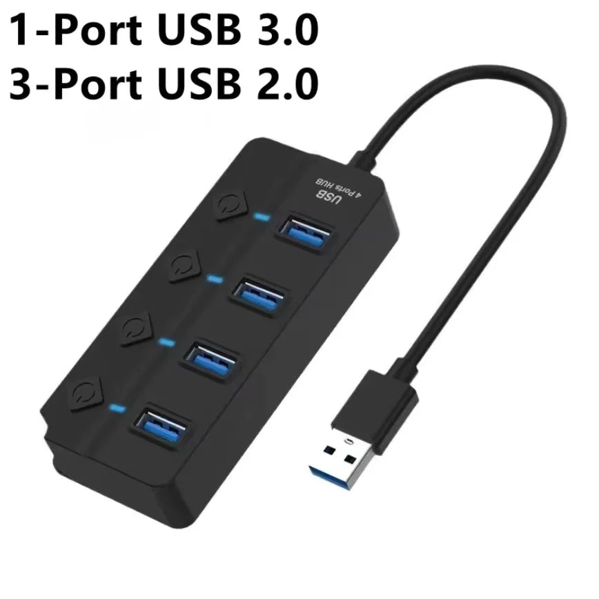 4-Port USB Hub 3.0 USB Docking Stations with Individual Switches Expander Hub for Laptop/MacBook Flash Drives Mobile HDD Printer