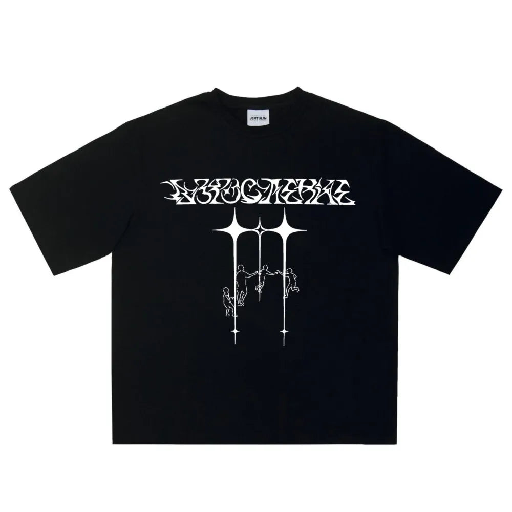 Harajuku Oversized Streetwear Men's Tshirt Growing Up Graphic Print Y2k Short Sleeve Top Tee Hip Hop Korean Cotton Goth Clothing