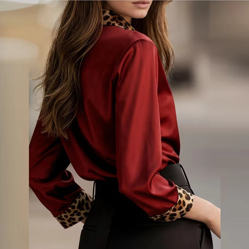 Elegant Blouses For Women Spring Autumn Satin Shirt Women Fashion Flare Long Sleeve Button Silk Blouse All Match Office Lady Top