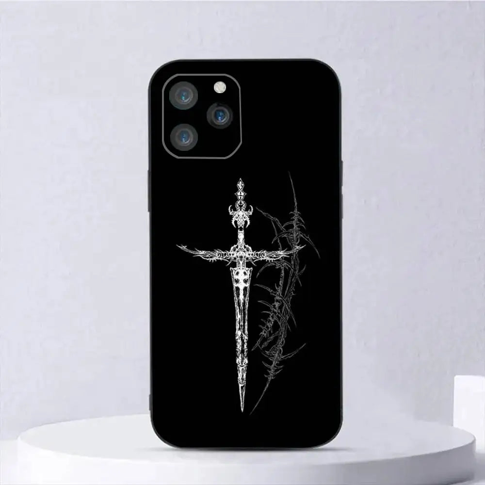 1pc Gothic Cyber Sigil Cross Phone Case Silicone Soft For IPhone 17 Air 16 15 14 13 12 11 Plus Pro Max Plus