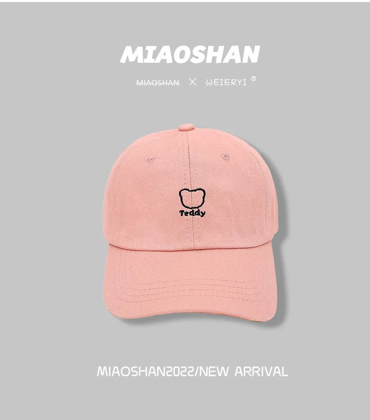 Fashion Bear Embroidery Solid Breathable Women Girls Baseball Hats 2022 Unisex Men Boys Baseball Cap Sunscreen Baseball Hat