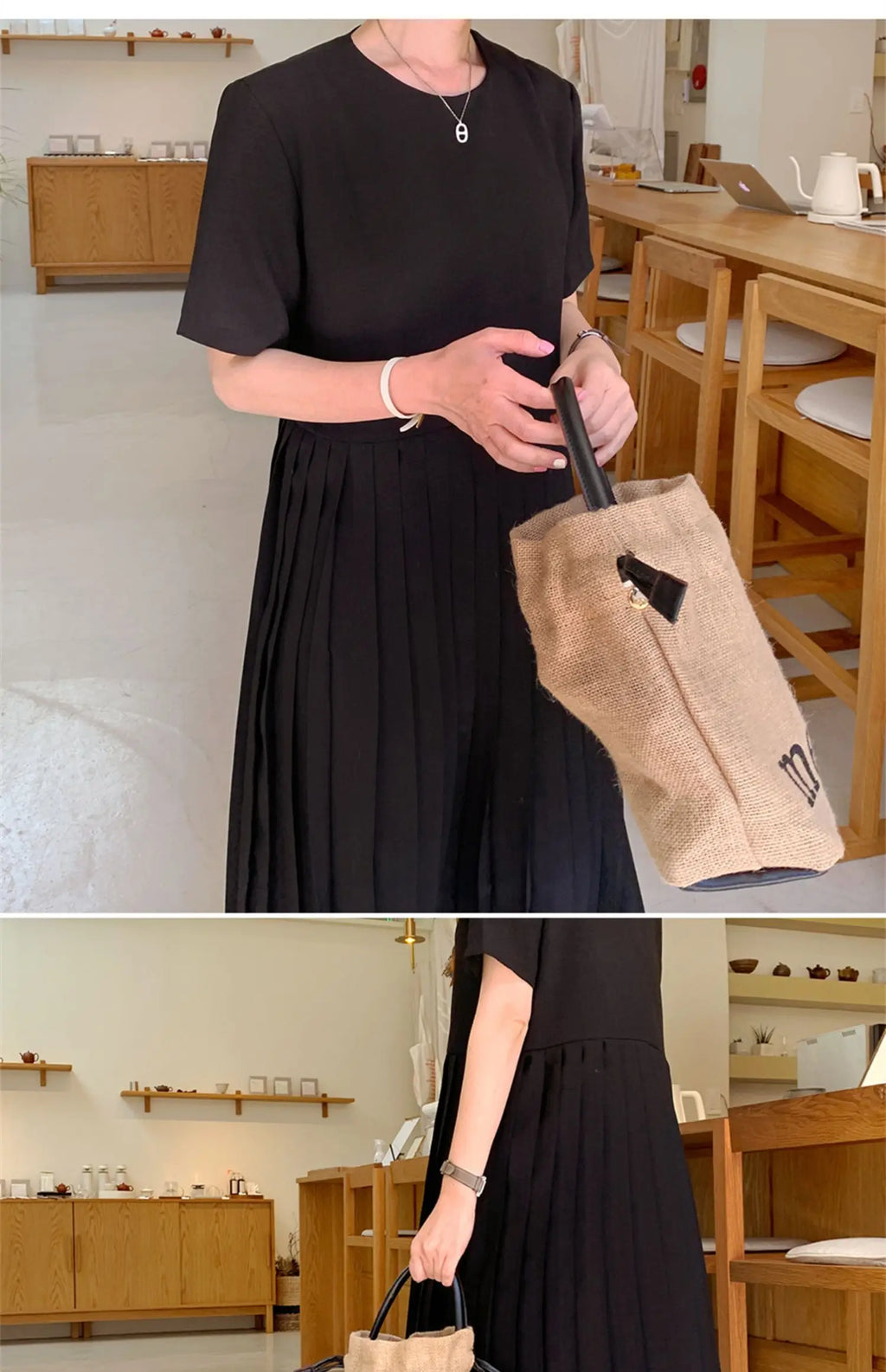 Summer 2024 Korean Sle Loose Slimming ort Sve Chiffon Pleated Long Dr Women's Casual Knee-Over Maxi Dr