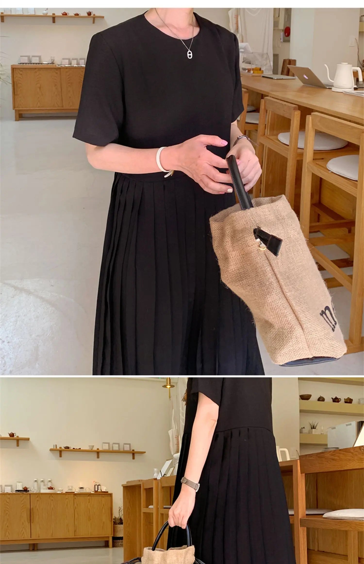 Summer 2024 Korean Sle Loose Slimming ort Sve Chiffon Pleated Long Dr Women's Casual Knee-Over Maxi Dr