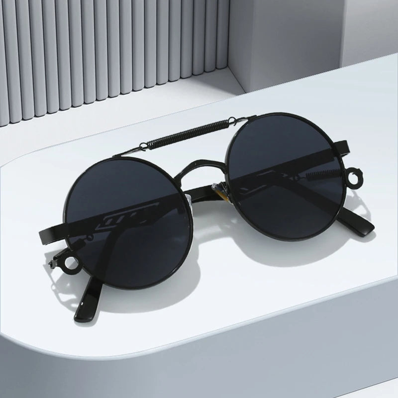 SHAUNA Retro Metal Double Bridges Round Sunglasses Women Fashion Gradient Mirror Eyewear Men Trending Punk Spring Sun Glasses