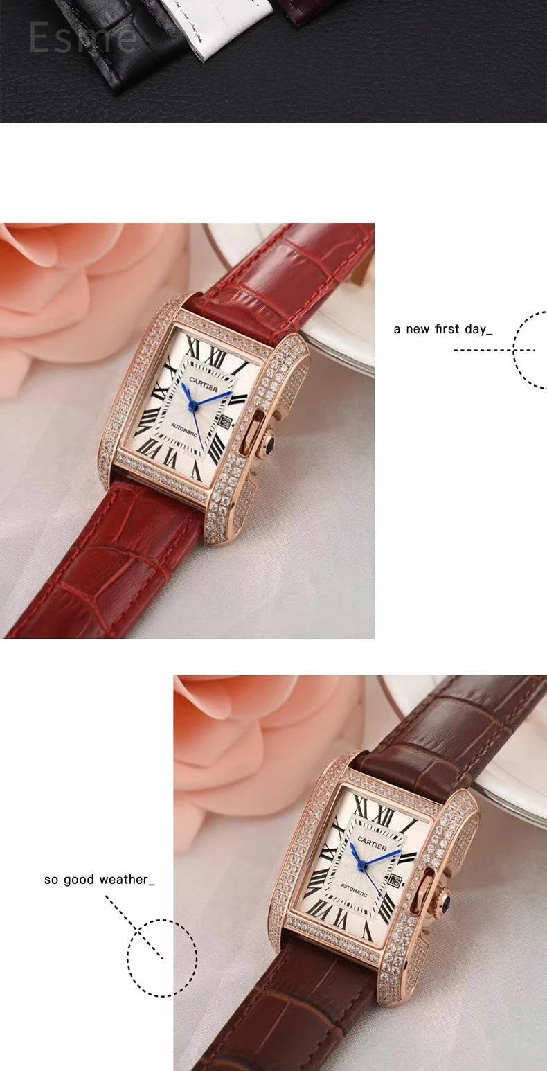Genuine Leather Watch Strap for Cartier Tank London Solo Men's and Women's 16 18 20 22 25mm Flat Interface Folding Buckle Band