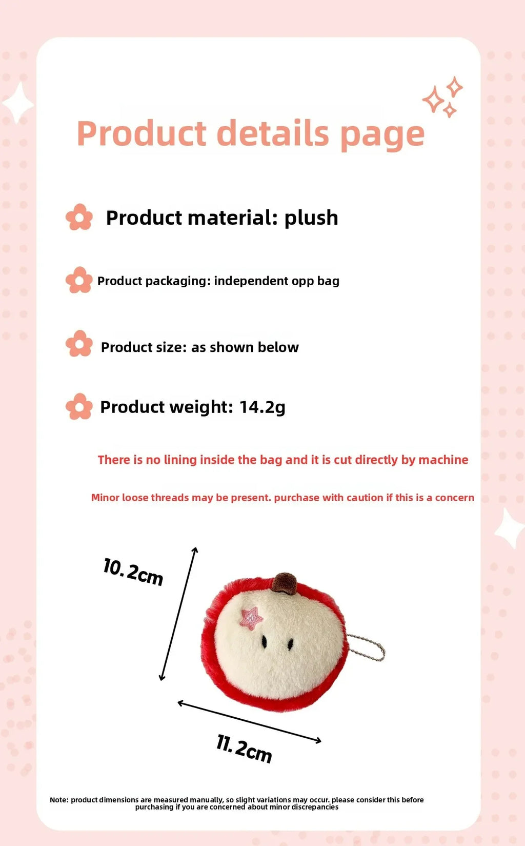 Cute Apple Shape Plush Bag Creative Cartoon Pendant Mini Storage Bag for Students Earphone Data Cable Organizer