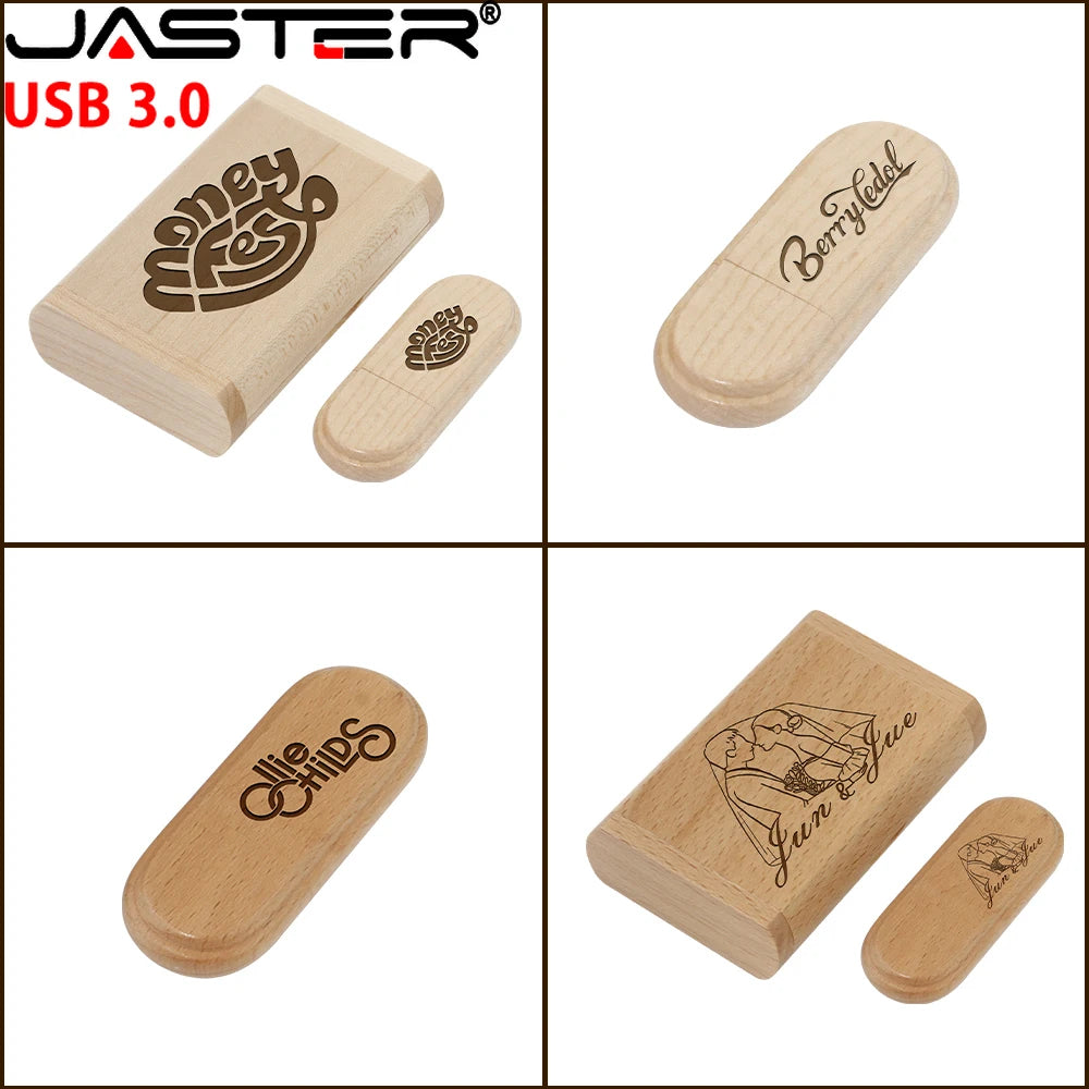 JASTER Wooden USB 3.0 Flash Drives 128GB Free Custom Logo Pen drive 64GB 32GB with Box Memory Stick Creative gift Laptop U disk
