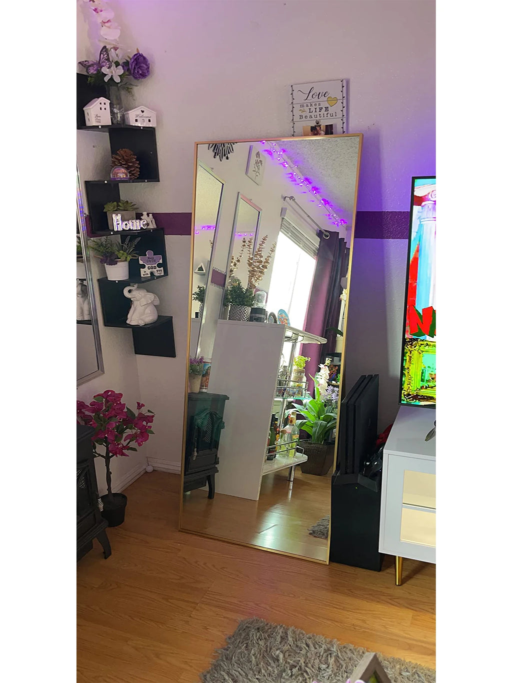 CASSILANDO Full Length Mirror 65" * 24 ", Floor Standing Mirror, Black Metal Frame Mirror， Full Body Mirror