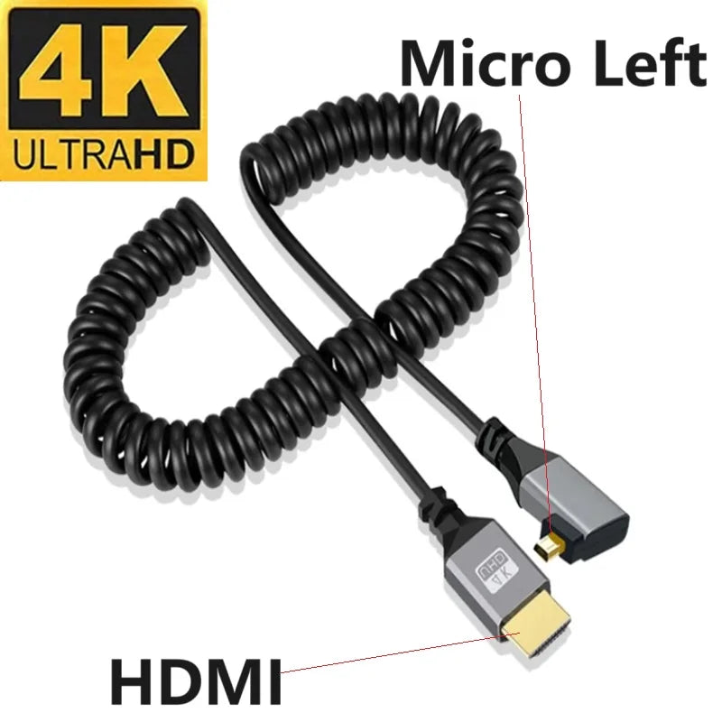 0.5-2.4M 4K Micro HDMI Cable 4K 60HZ Micro HDMI-Compatible TO HDMI Coiled Extension Flexible Spiral Cable  For PC Monitor TV