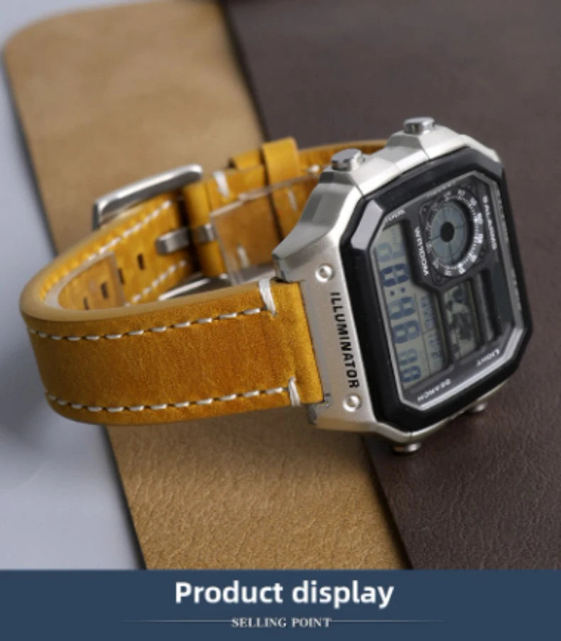Cowhide Watchband For Casio A158 A168 f91w AE-1200WHD/A159/A169 AE1200 Watch Strap Quick release Soft Bracelet men accessories