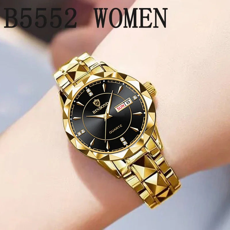 BINBOND B5552 New Luxury Brand Quartz Women's Watches 30M Waterproof Luminous Date Wristwatch Fashion Business Womens Watches
