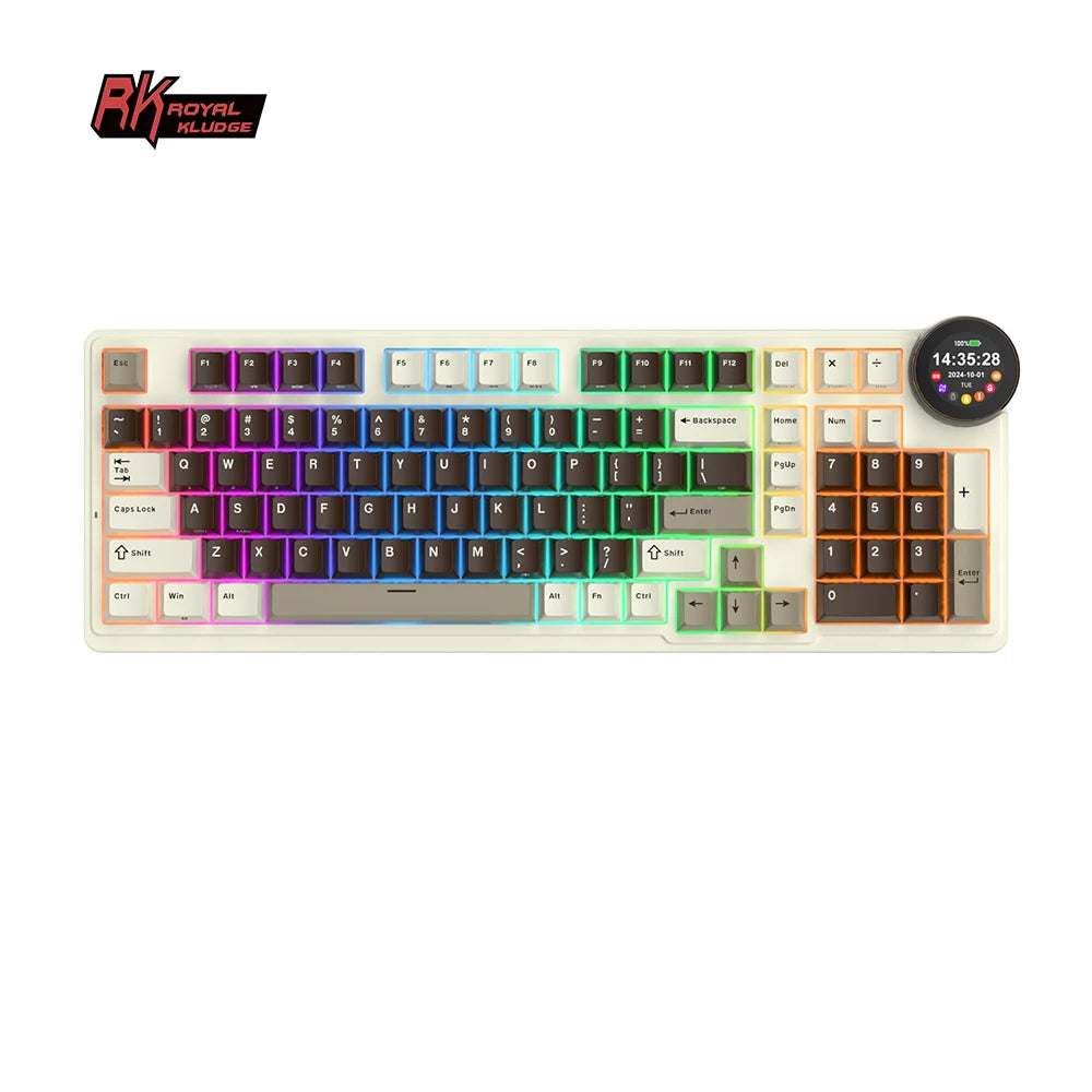 ROYAL KLUDGE RK N99 Wireless Mechanical Keyboard 98 Keys PBT Keycaps Gasket RGB Tri-mode Bluetooth Gamer Keyboard Display Screen