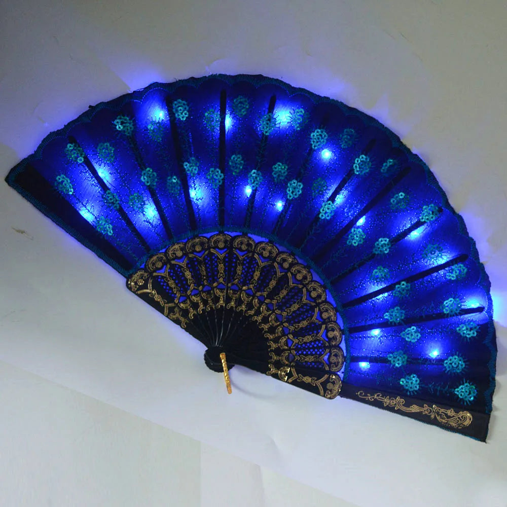Party Glow Light Up Flower Peacock Hand Fan Dance Show Church Birthday Gift  Bar Props Wedding Festival Halloween Christmas