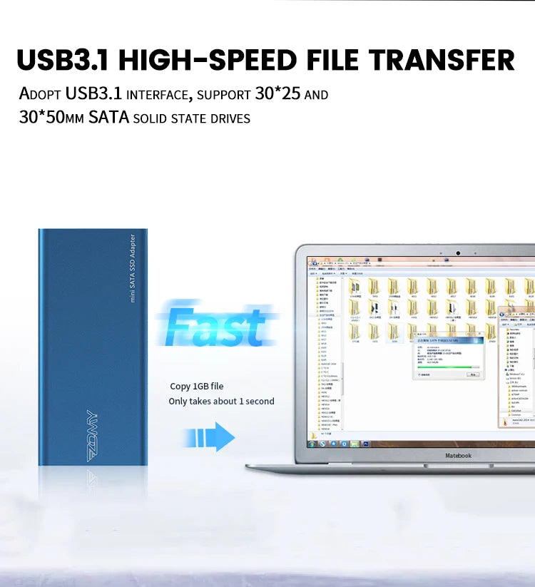 mSATA to USB 3.1 SSD Enclosure 5Gbps Aluminum Alloy mSATA Adapter Mini-SATA SSD to USB3.1 Type-C HDD Case for 1.8 inch Sata3 Box