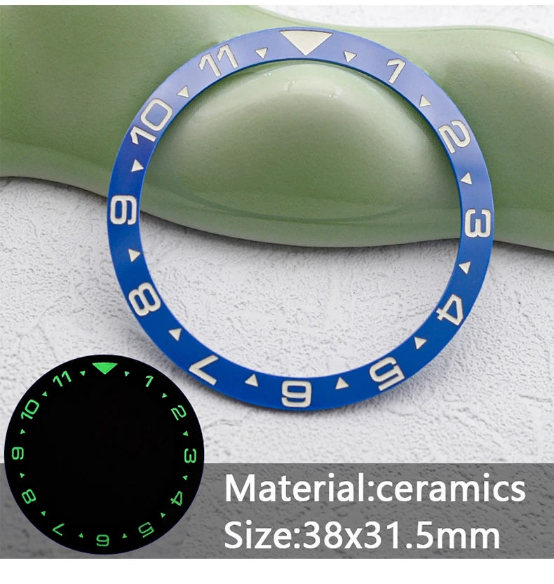 38mm x 31.5mm Flat Ceramic Luminous Bezel Insert for SKX007 SRPD Samurai King SPB185 Case Compatible, Replacement Ceramic Bezel