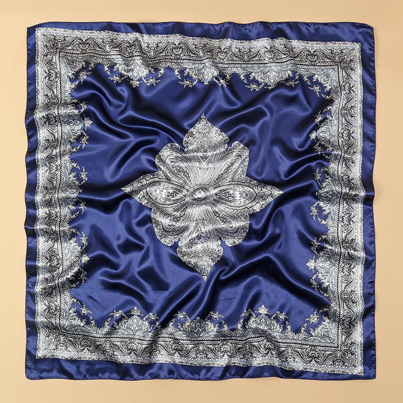 90x90CM Square Scarf New Luxury Design Popular Silk Style The Four Seasons Scarves Women Sunscreen Beach Kerchief Hijab