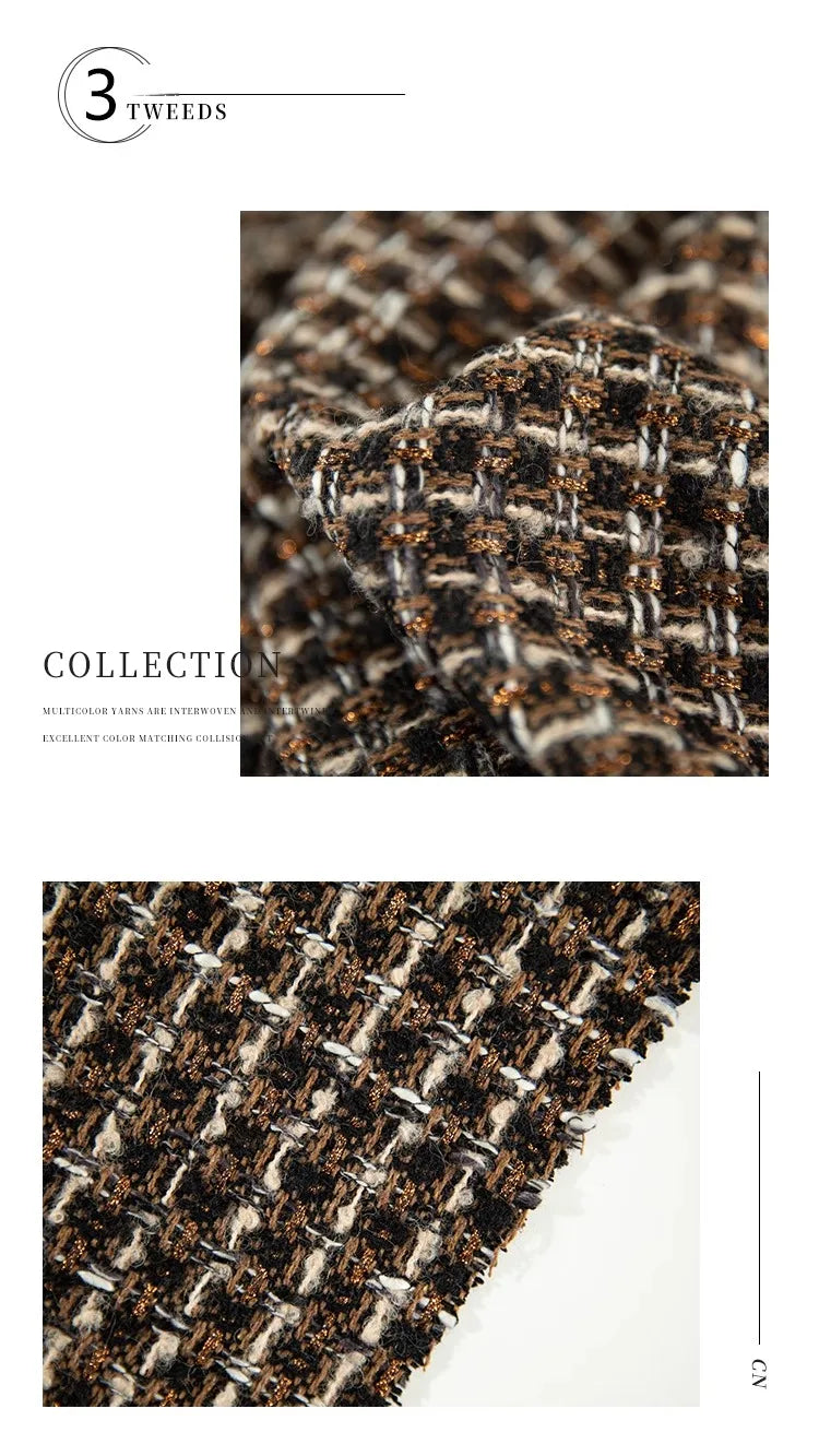 Retro Style High-grade Tweed Coat Fabric By Meters for Clothes Skirts Sewing Striped Pattern Wool Polyester Designer Cloth Drape