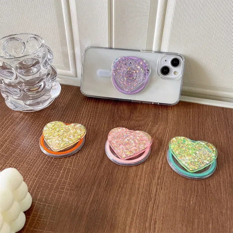 Stylish Glitter Sequins Love Heart Smart Tok For Magsafe Magnetic Phone Griptok Grip Tok Stand Universal Phone Smart Tok Holder