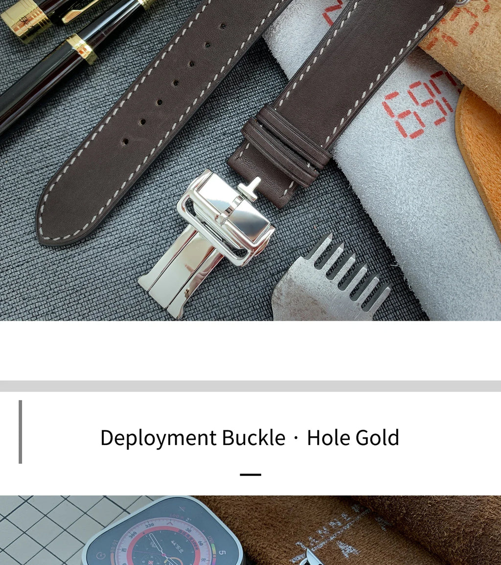 Kebitt High Quality Iwatch Ultra3 Genuine Leather Band Deployment Buckle Strap For Apple Watch Series11 10 9 8 7 Se 3 46 45 49mm