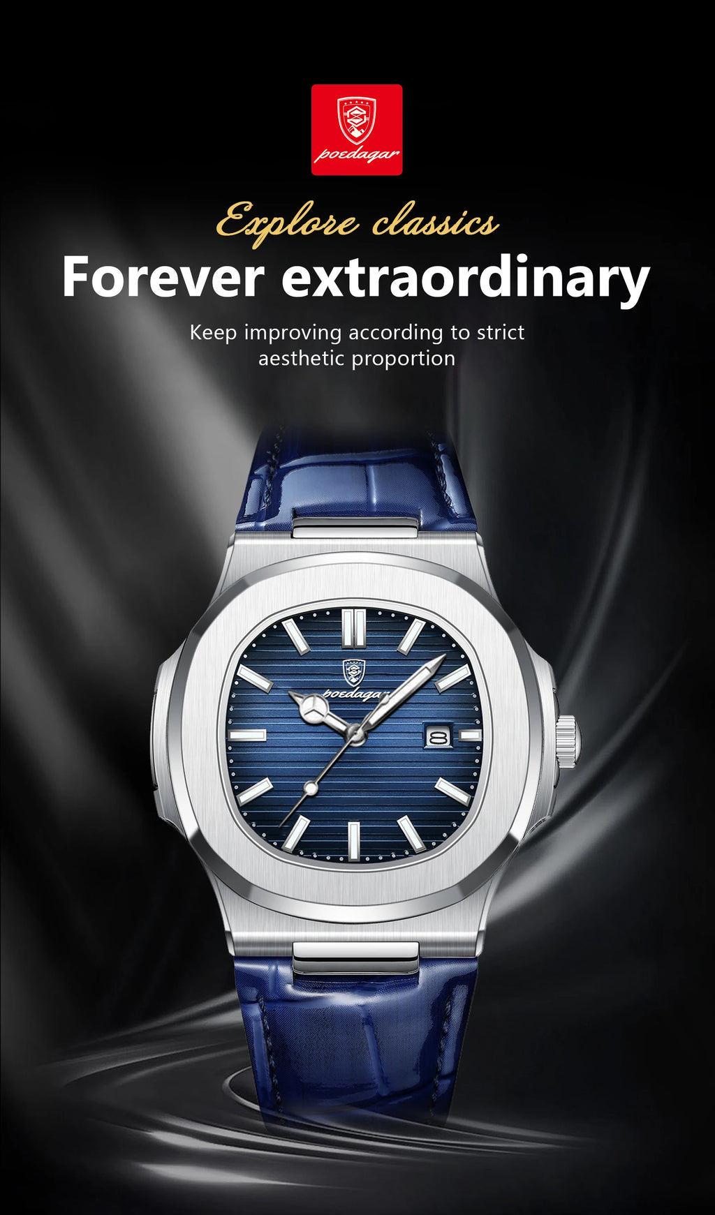 POEDAGAR Luxury Original Man Watch Date Waterproof Luminous Square Men Wristwatch High Quality Leather Men's Quartz Watches Male