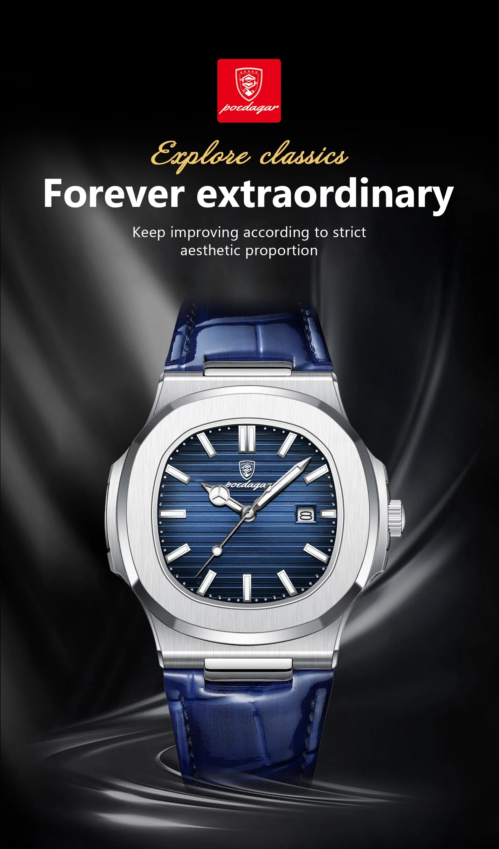POEDAGAR Luxury Original Man Watch Date Waterproof Luminous Square Men Wristwatch High Quality Leather Men's Quartz Watches Male