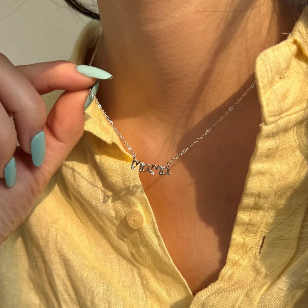 LinkerLove S925 Sterling Silver Mama Letter Pendant Necklace for Women 18K Gold Plated Mothers Day Party Trendy Jewelry Gifts