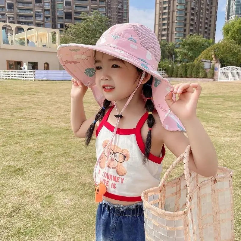 New Summer Children's Cartoon Cute Quick-drying Hat Boys Kids Outdoor Breathable Mesh Sun Hats Baby Outing Sunscreen Sun Cap