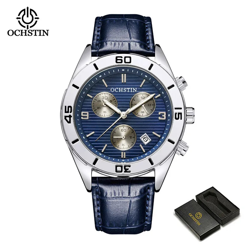 OCHSTIN Men's Watches Top Brand Sport Men Wrist Watch Leather Quartz Watch Sports Waterproof Male Clock Chronograph Function