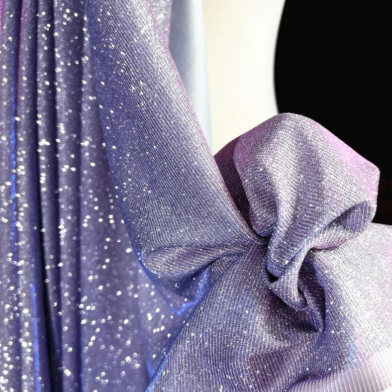 Colorful Blue Gradient Glitter Fabric Elastic Knitting By The Meter for Clothes Performance Dress Diy Sewing Designer Cloth Gold