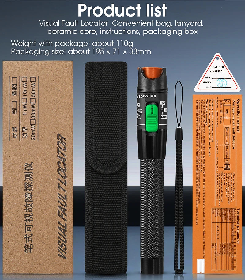 1/10/20/30/50mW Visual Fault Locator Fiber Optic Cable Tester Pen 2.5mm Interface(SC/FC/ST) FTTH Optical Fiber Tester Tool VFL