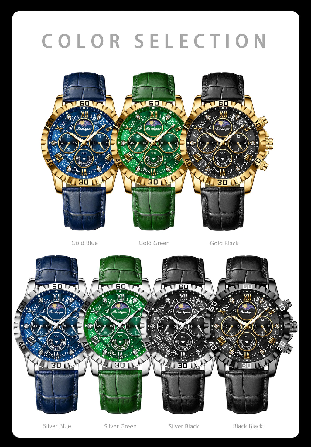 POEDAGAR Original Military Man Wristwatch Waterproof Luminous Chronograph Leather Strap Watches For Men Quartz Men's Watch Reloj