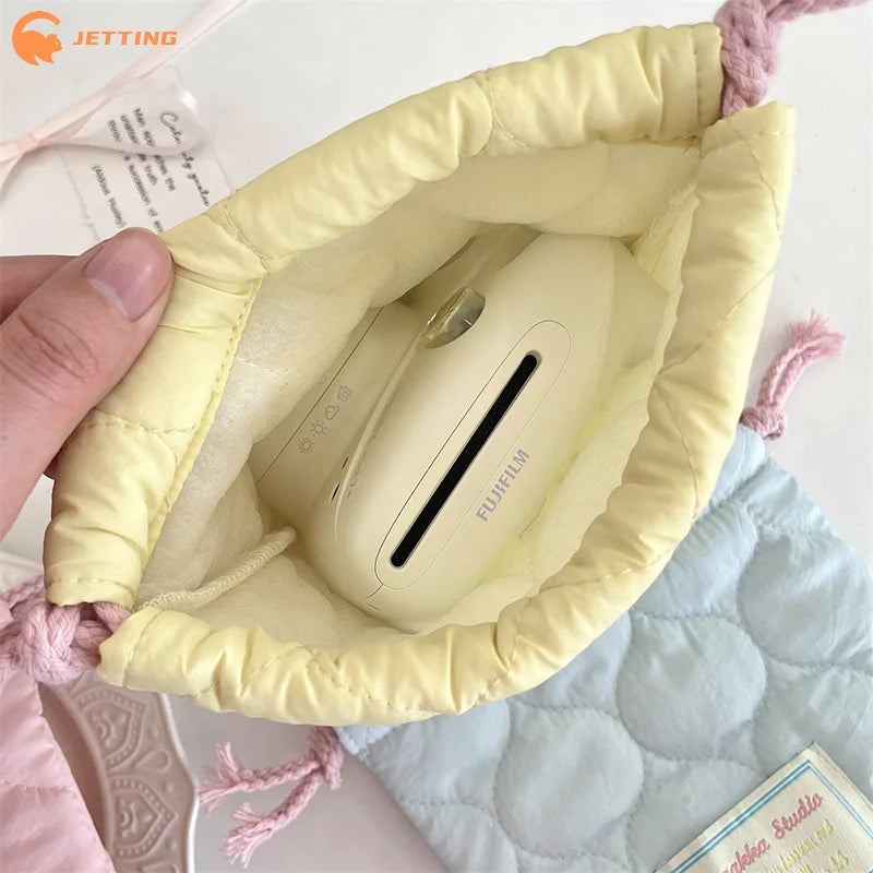 1PCS Portable Travel Camera Organizer Heart Printed Quilted Drawstring Bag Handbag Cosmetic Makeup Lipstick Storage Bag