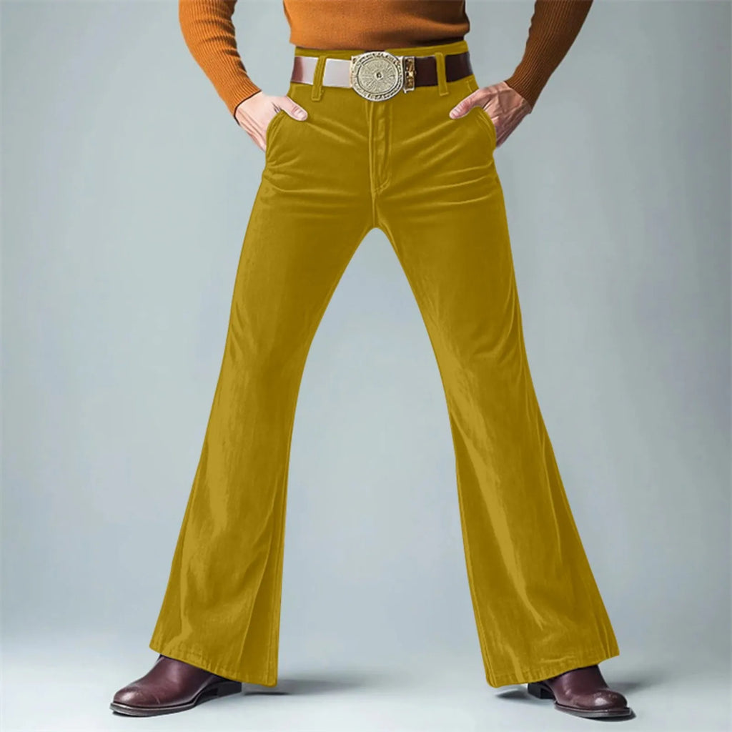 Men Retro Disco Flared Pants Classic Vintage Style Comfy Flare Trousers Fitted Velvet Fabric Dancing Stylish Pants Without Belt