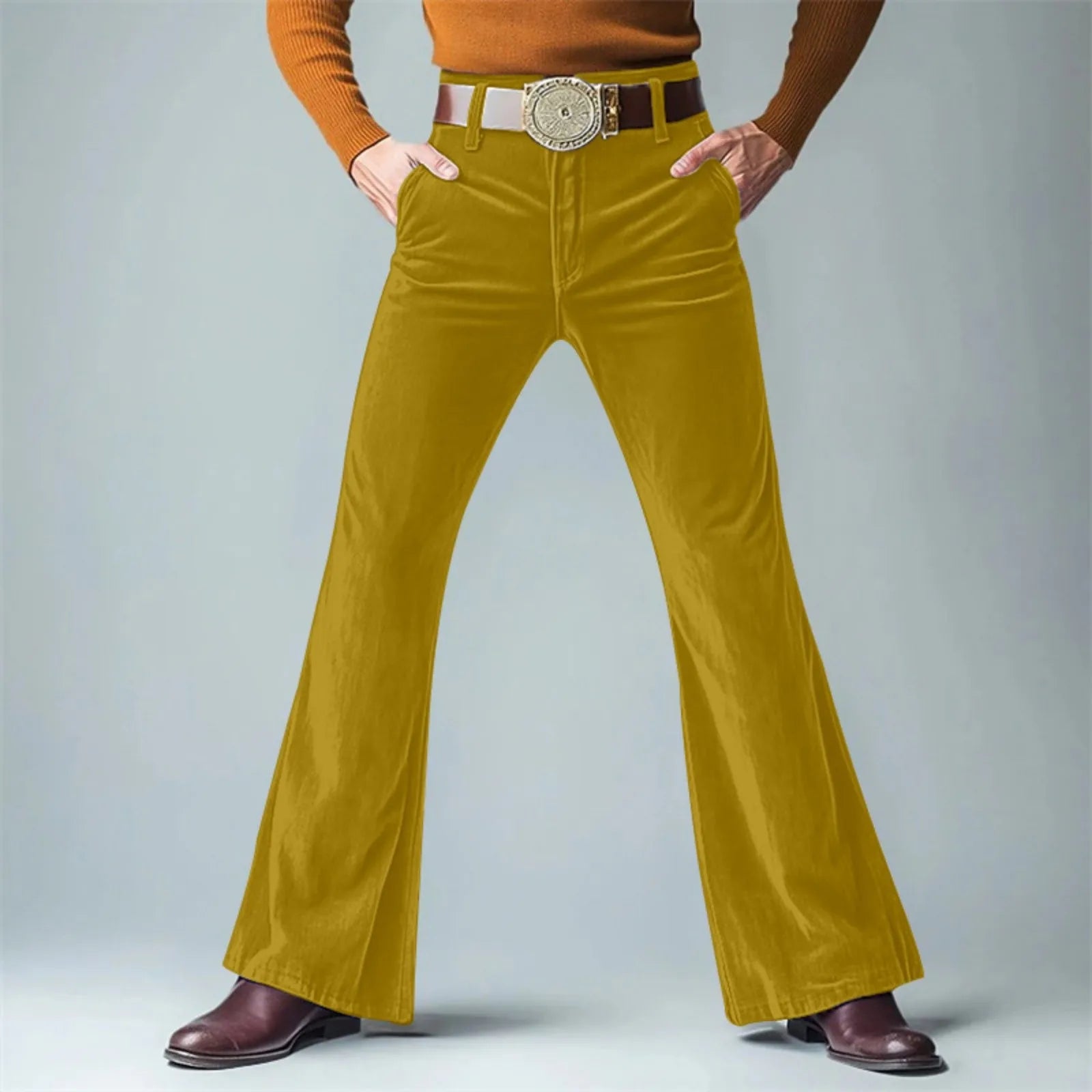 Men Retro Disco Flared Pants Classic Vintage Style Comfy Flare Trousers Fitted Velvet Fabric Dancing Stylish Pants Without Belt