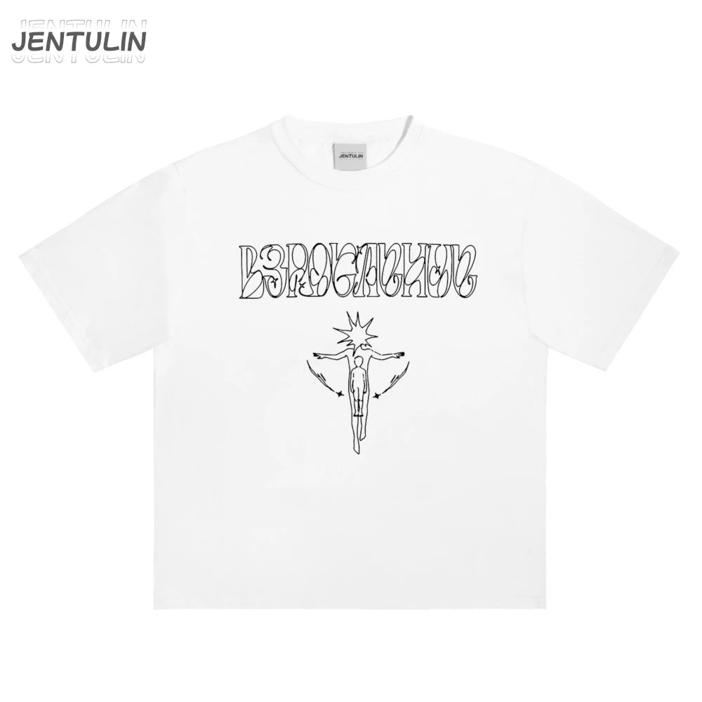 Harajuku Oversized Streetwear Men's Tshirt Growing Up Graphic Print Y2k Short Sleeve Top Tee Hip Hop Korean Cotton Goth Clothing