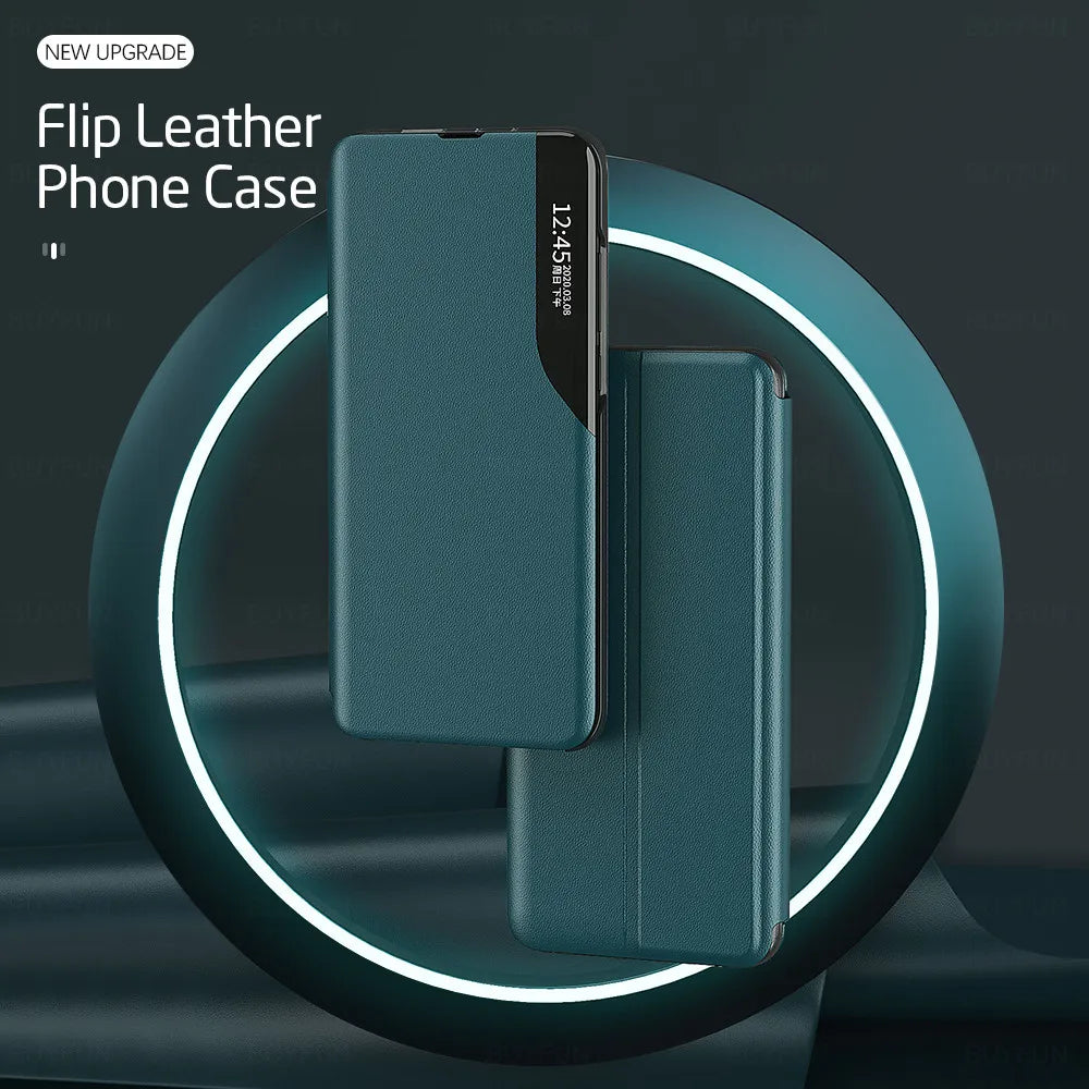 Window Magnetic Flip Phone Case For Samsung Galaxy S25 S24 S23 FE Ultra Plus + Book Leather Cover Holder Anti-fall Funda Coque