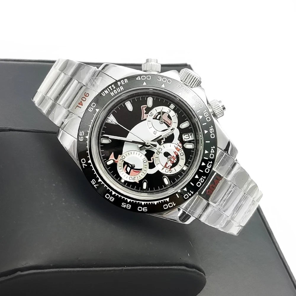 Luxury 39mm Rose gold Quartz Watch Men's Timing Sapphire Crystal VK63 Movement Calendar Luminous Blue Dial Stainless Steel Stra