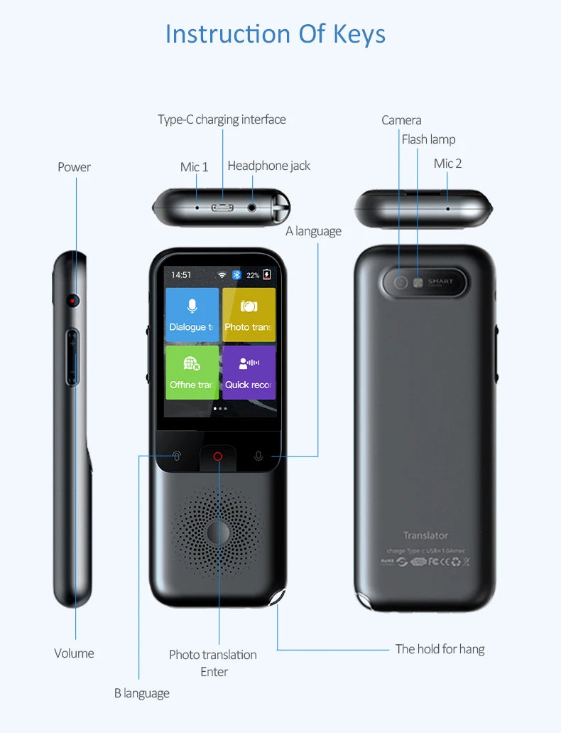 MSAI T11 Translator 138 Languages for Travel Real-time 17 Languages Offline Translation Photo 75 Languages 1500mAh 1+8GB