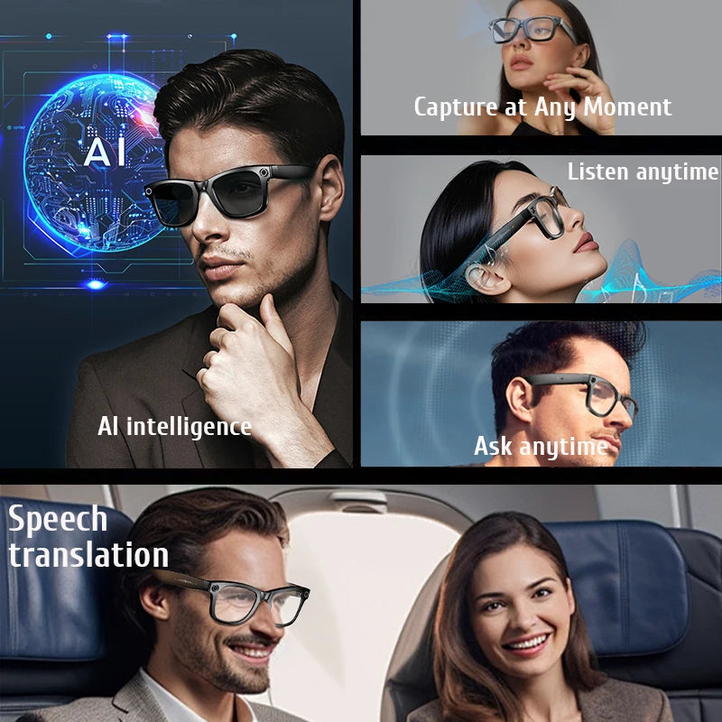 LIGE AI Smart Glasses 8MP Camera Video Recording Translator Sunglasses Men Women Bluetooth Call Music Play Color-Changing Lenses