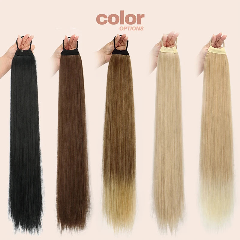 Women's Straight Ponytail Hair Extension Synthetic Long Straight Hair with Elastic Band,Adds Volume&Length,Perfect for Parties