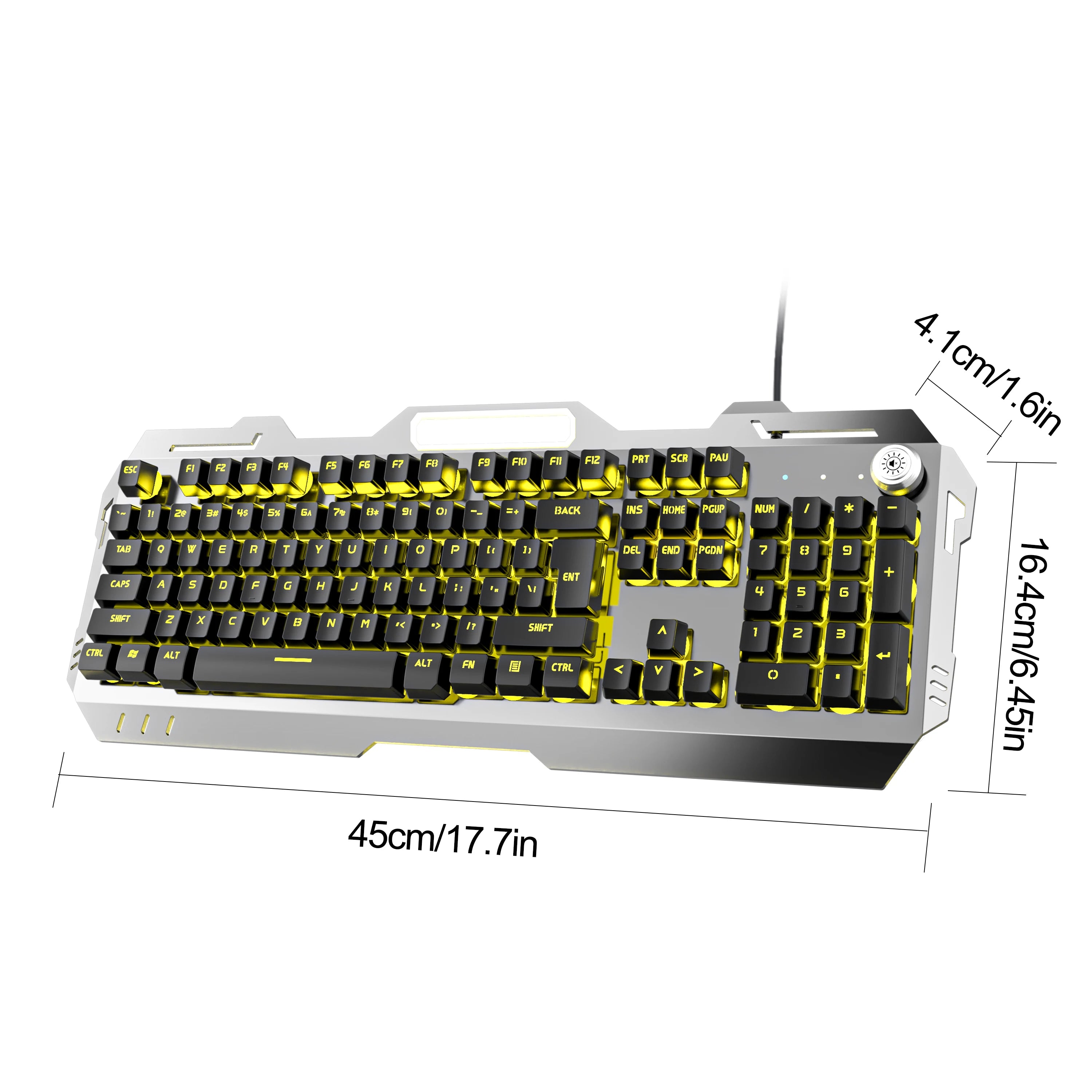 EWEADN GX810 Wired Membrane Keyboard, All-Metal Panel with Multimedia knob and mobile phone holder, for Games and Office(Black)