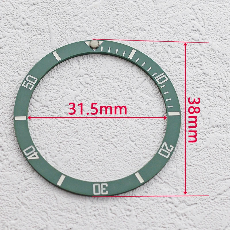38mm x 31.5mm Flat Ceramic Luminous Bezel Insert for SKX007 SRPD Samurai King SPB185 Case Compatible, Replacement Ceramic Bezel