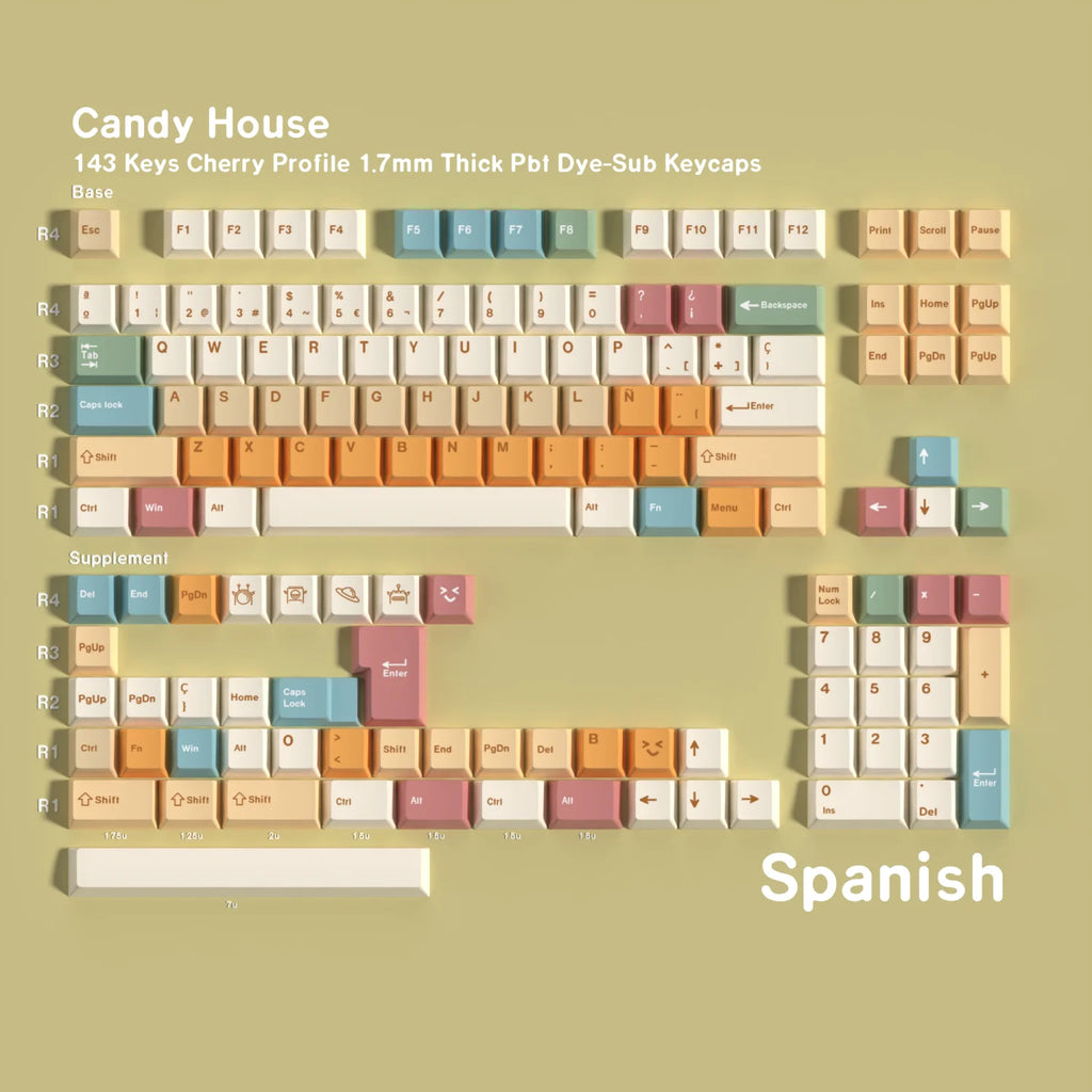 PBT Cherry Keycaps Candy House German Spanish French Korean Russian Keycap Dye Sub For Mechanical Keyboard Gaming RS6 V75X