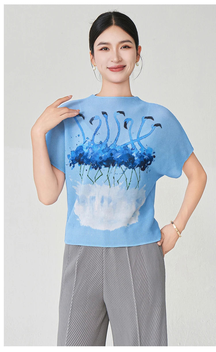 Summer Ladies Elegant T-shirt High Quality Loose Casual Tops Miyake Pleated Tops Factory Direct Sales