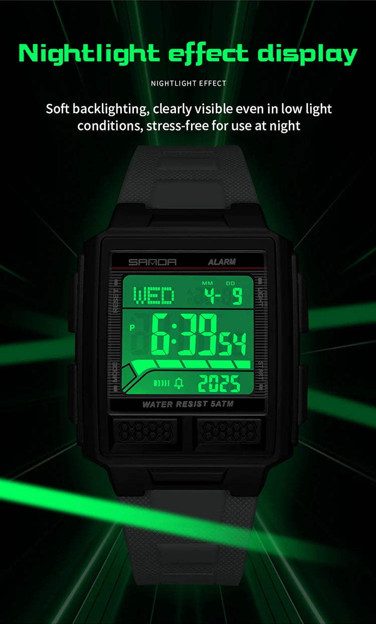 SANDA 2212 Fashion Electronic Watch Alarm Clock Luminous Calendar Water Resistant Shockproof Sports Digital Watches for Man