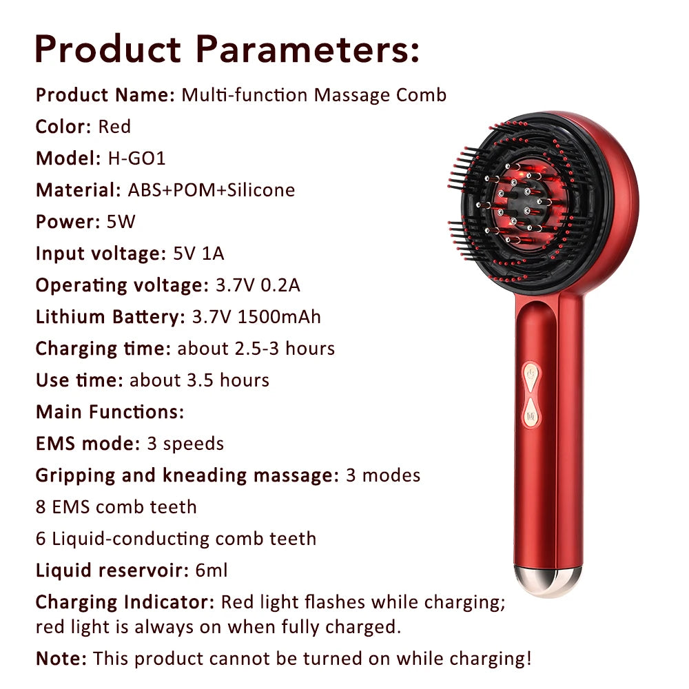 Electric Hair Regrowth Brush with Infrared Light Machine Acupoint Scalp Massage Anti-Hair Loss Exercise Hair Scrubber Combs