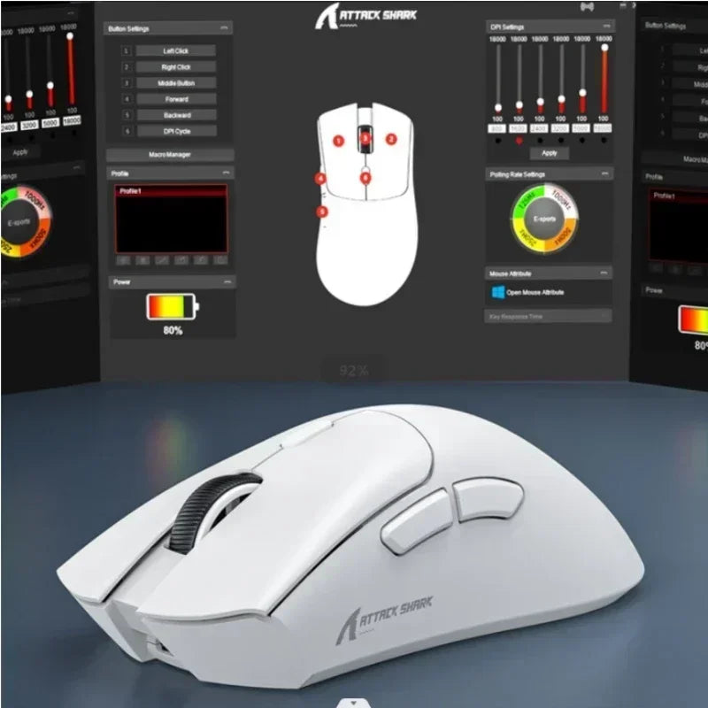 Attack Shark R1 Wireless Mouse Lightweight Ergonomic DesignMouse 1000Hz Bluetooth Tri-mode Connection 18000dpi Optical Mouse