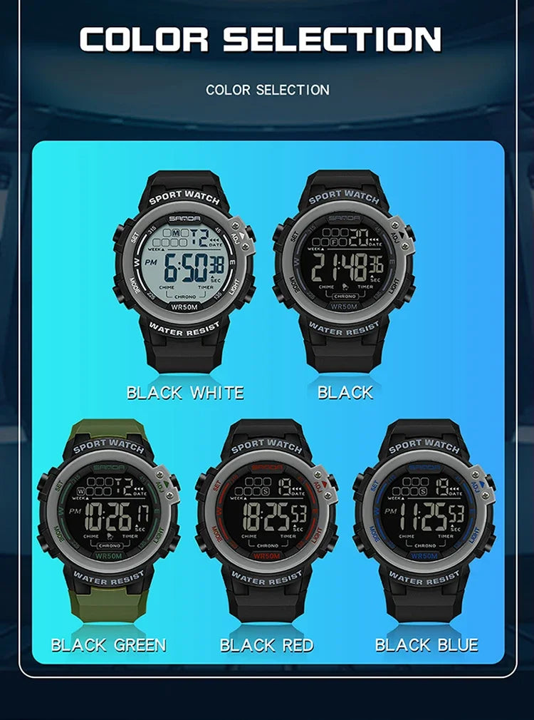 SANDA 2140 Watches Alarm Clock Chrono 5Bar Waterproof Digital Watch reloj hombre New Fashion Outdoor Sport Men Multifunction