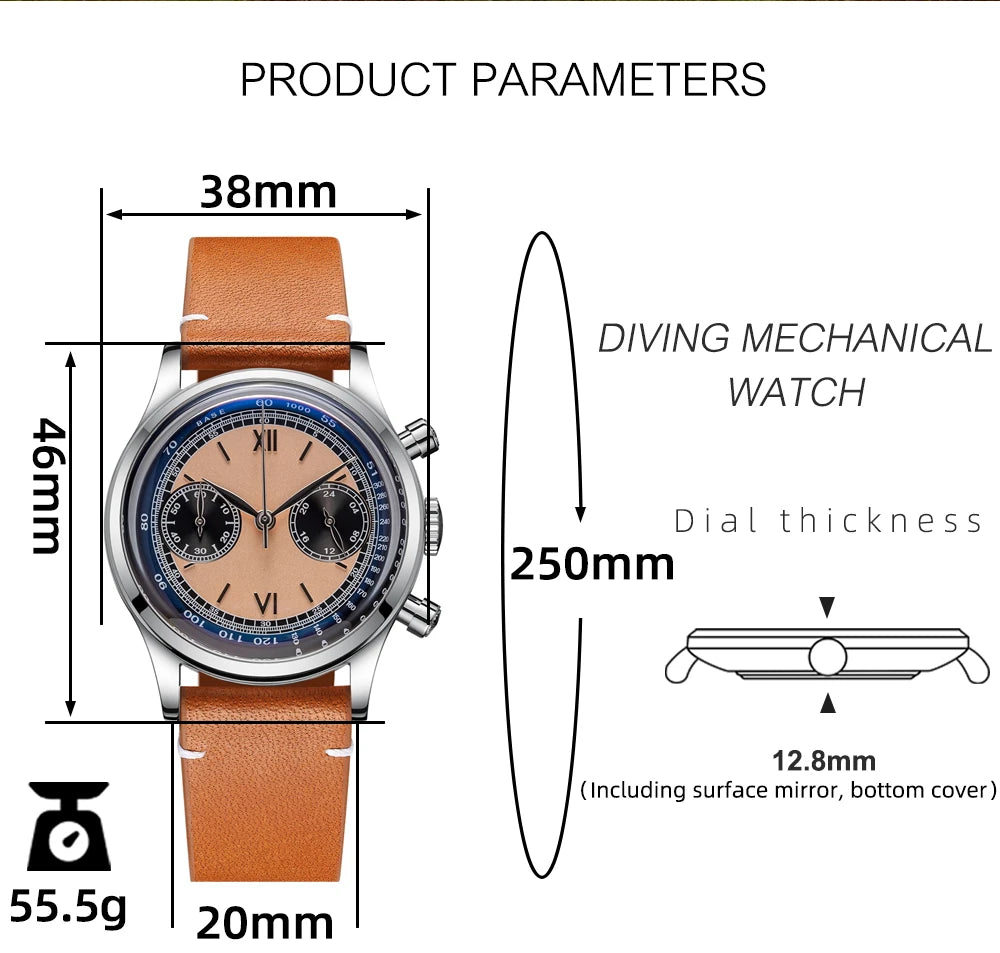 ADDIESDIVE Men watches Quartz Wristwatch Sport waterproof 100m Chronograph AR Coating VK64 Movement Retro Leather Watch New