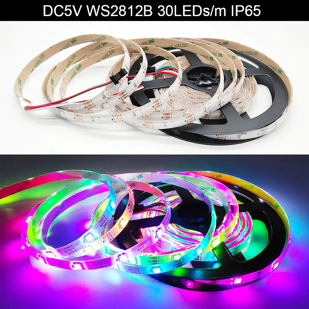 5V WS2812B WS2812 Digital Flexible Individually Addressable Pixel Led Strip RGB LED Strip 30/60/74/96/144Pixel/Leds/M Tape Light